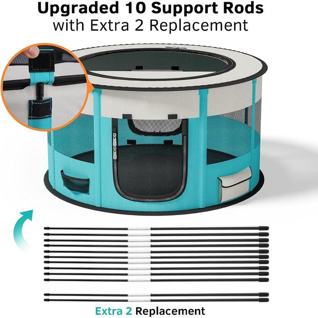LAKWAR Large Pet Playpen for Dogs & Cats, 29"/72CM Diameter 16"/40cm Height Pet Playpens Foldable Portable Indoor Outdoor Exercise Pen with Carrying Case for Cat Puppy Rabbit(Cyan S)