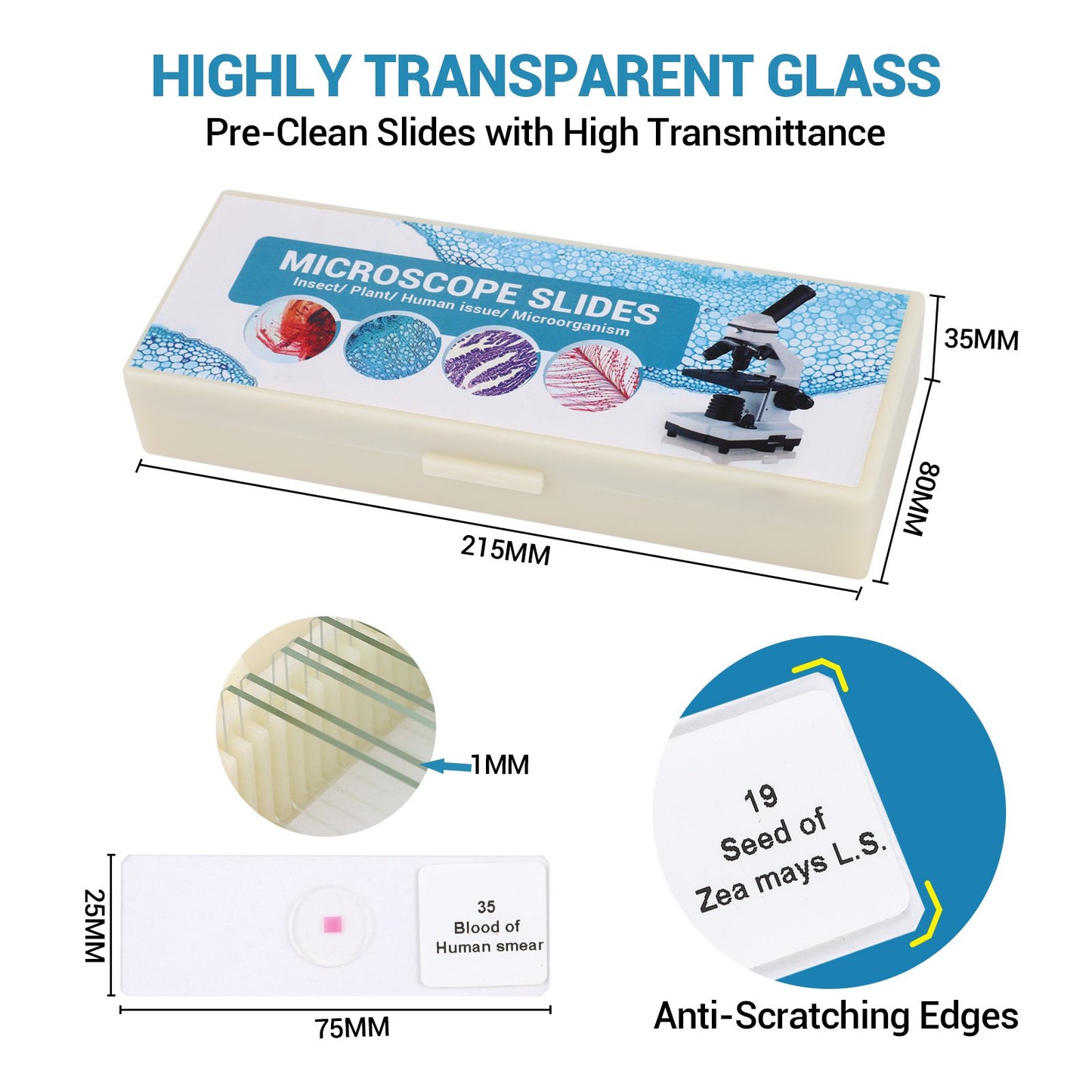 60PCs Microscope Slides, Prepared Microscope Slides with Specimens for Kids Microbiology,Prepared Microscope Slides for Adults