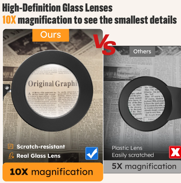 Magnifying Glass with Light,10X Light Magnifier Lamp with Stand,Hobby Light with 3 Color Modes, 72 LEDs-Hands Free Magnifiers Desk Lamp for Close Work, Repair, Reading, Crafting