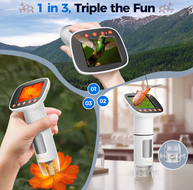 Microscope for Kids and Adults,Portable Microscope with 2" IPS Screen, 1000X Digital Microscope with 8 LED Lights,Microscope Slide 32GB Card Included