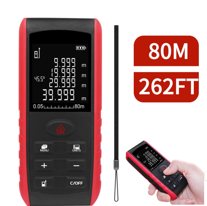 Laser Measurement Tool 80M/262FT-LAKWAR Digital Laser Distance Meter with Electrical Angle 99 Sets Date Save