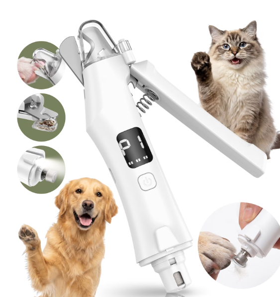 2-in-1 Dog Nail Clipper and Grinder with Dual LED Lights, Quiet Electric Pet Nail Trimmer for Dogs & Cats,2 Speed Adjustable with Safety Guard & Safety Lock, Painless Grooming Tool
