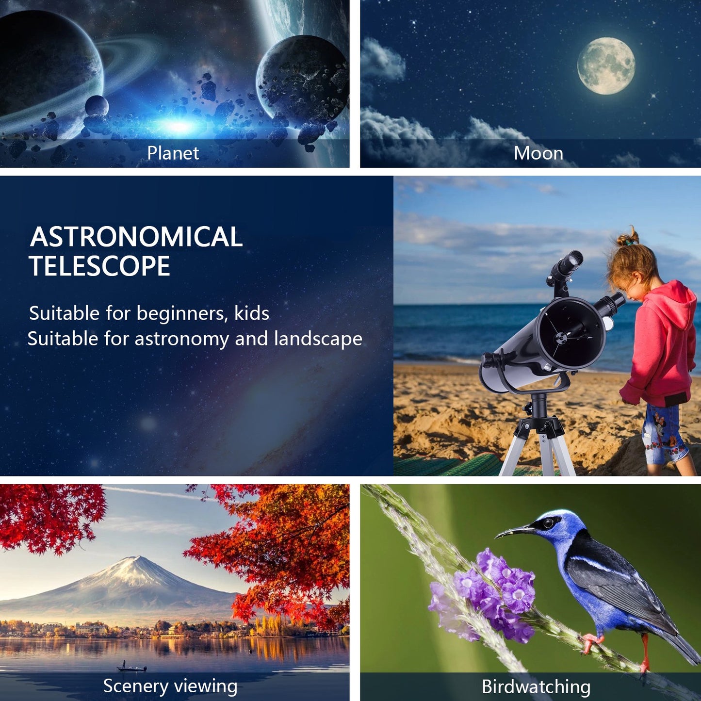 LAKWAR Telescope for Beginners, Kids, Adults, 700mm/76mm Starter Scope Astronomical Reflector Telescope with Tripod, Wire Shutter, Phone Adapter, Black