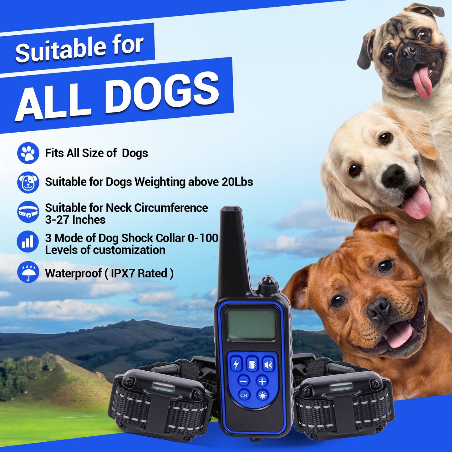 Dog Training Collar 2 Receiver, Shock Collars for Dogs with Remote Rechargeable Waterproof Collar, 3 Training Modes, Beep Vibration and Shock,2600Ft Remote Range, for Small Medium Large Dogs