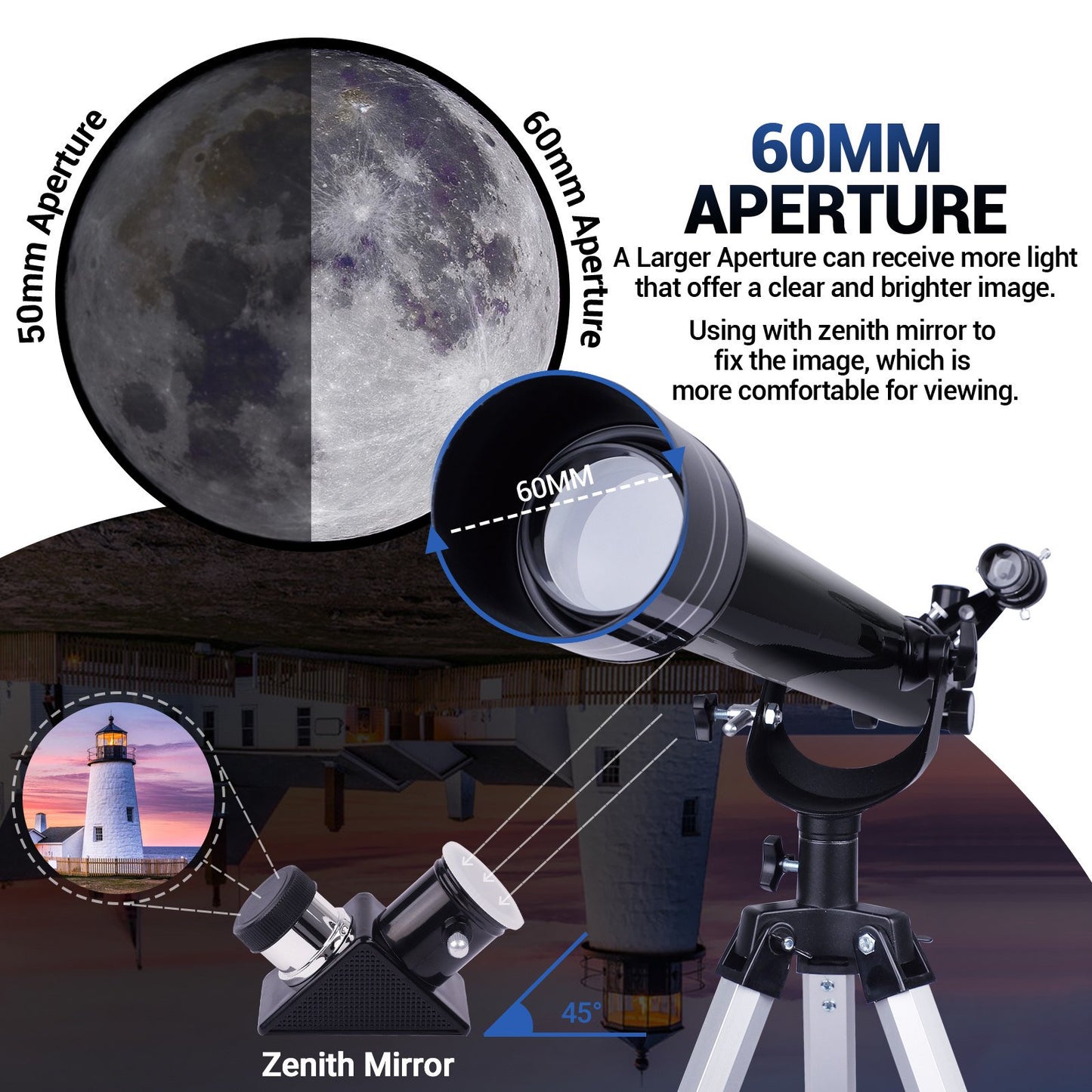 LAKWAR Telescope 60mm Aperture 800mm-Refractor Telescope with Phone Adapter, Beginner Telescope for Kids, Adults Astronomy