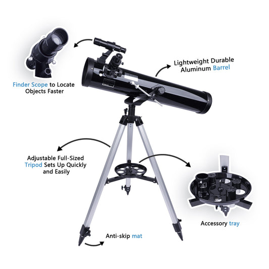 LAKWAR Telescope for Beginners, Kids, Adults, 700mm/76mm Starter Scope Astronomical Reflector Telescope with Tripod, Wire Shutter, Phone Adapter, Black