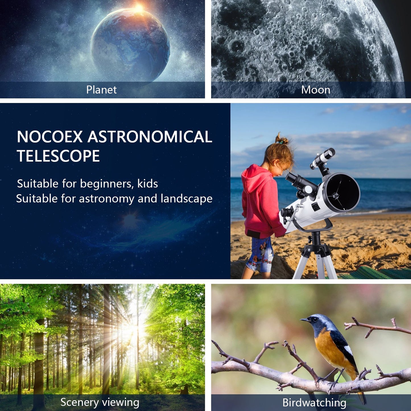 LAKWAR Telescope for Beginners, Kids, Adults, 700mm/76mm Starter Scope Astronomical Reflector Telescope with Tripod, Wire Shutter, Phone Adapter, White