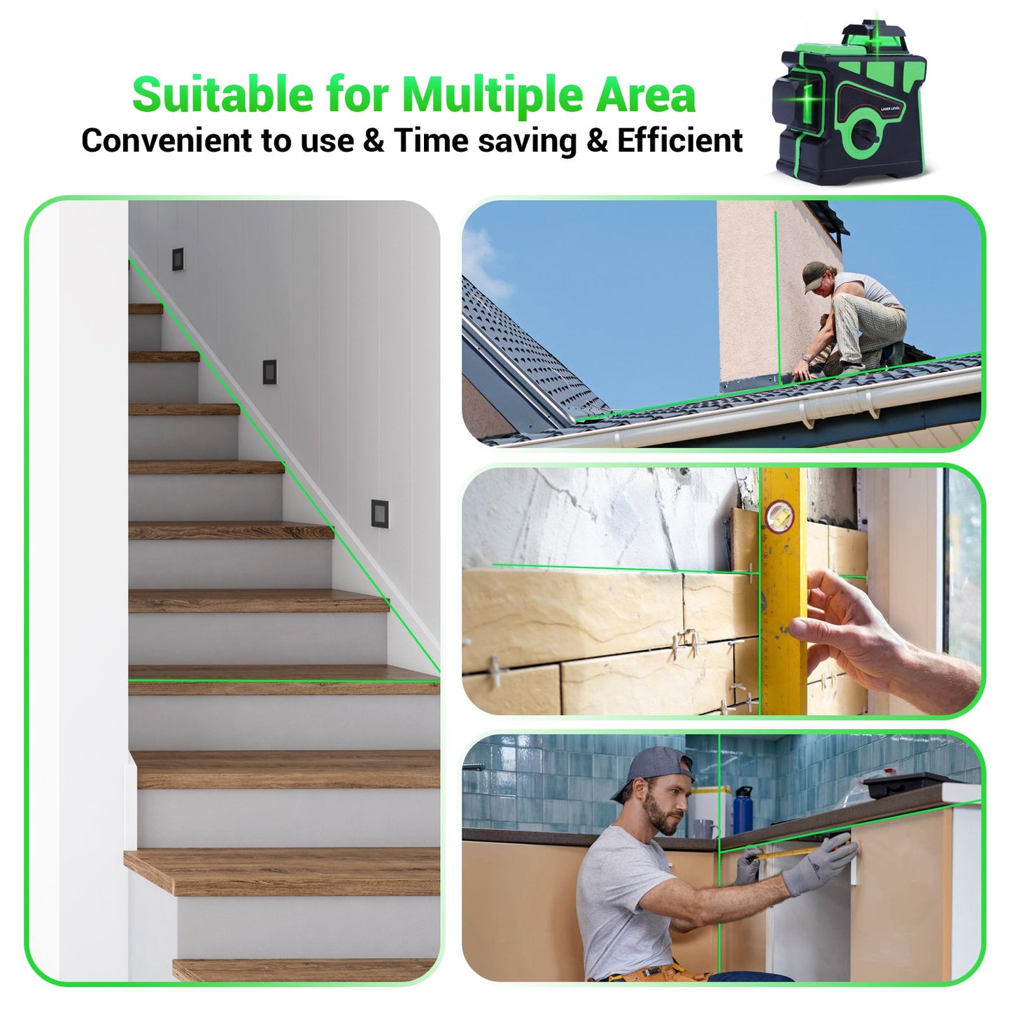 LAKWAR Laser Level,Green 12 Line Laser Levels Self Leveling,3x360 Rotary Laser Level,IP54 Laser Spirit Levels Self/Manual Leveling with Rotary base,Carrying Pouch for Construction,Home Renovation