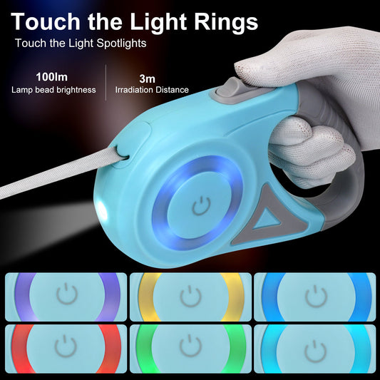 LAKWAR Dog Retractable Leash with Light, 16.4ft Heavy Duty Dog Leash with Anti-Slip Handle,Pet Walking Leash for Small and Medium Dogs,Blue