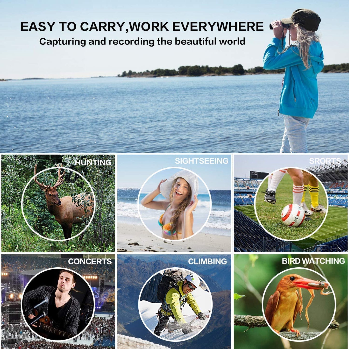 Binoculars for Adults,10x42 Compact HD Binoculars with Low Light Night Vision for Bird Watching Hunting Hiking Travel Stargazing Concerts Sports, BAK4 Prism FMC Lens,Black