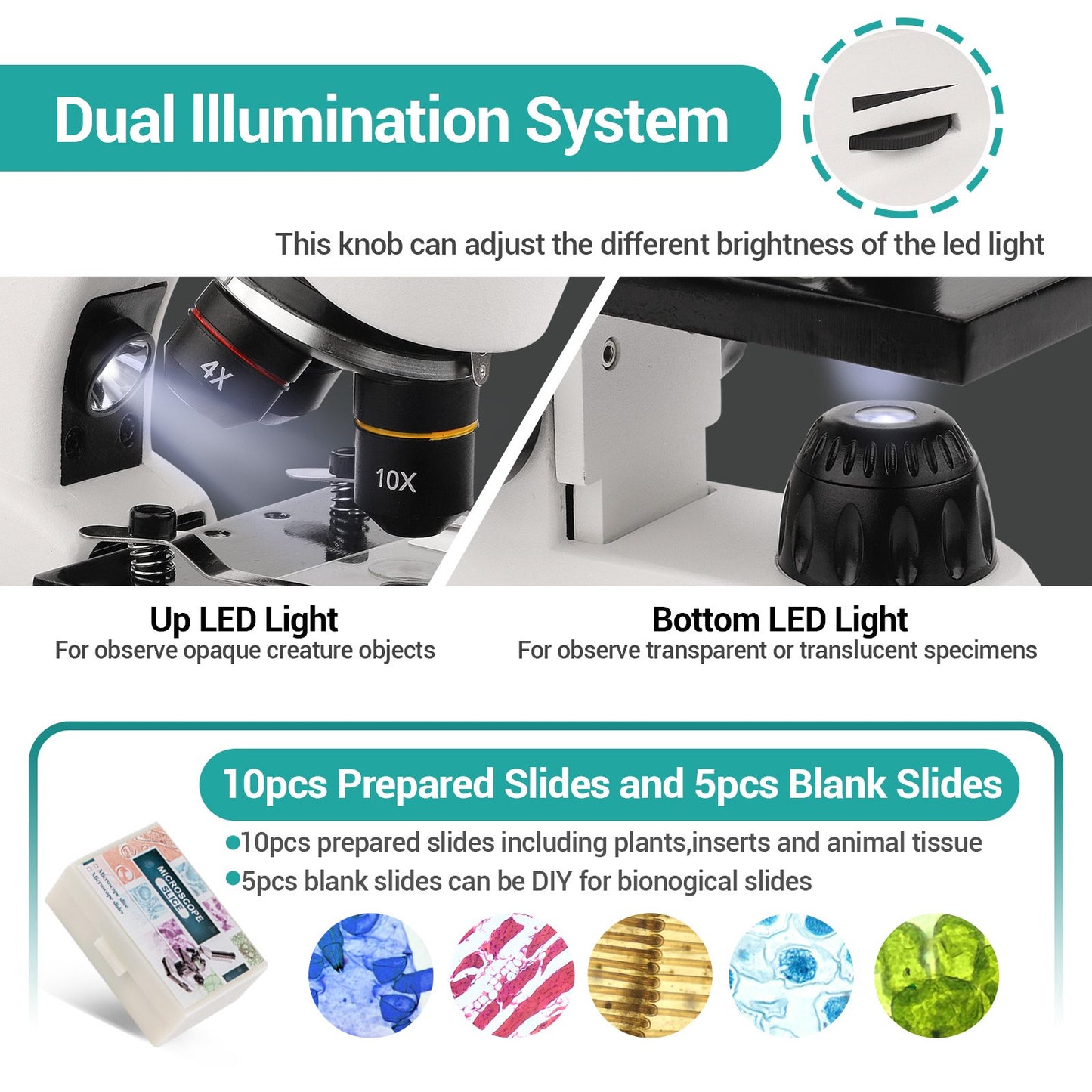 LAKWAR Microscope Profesional 40X-2000X Compound Microscope with LED Light, Slides,Phone Adapter, Optical Biological Microscopes for Student, Kids, Adults