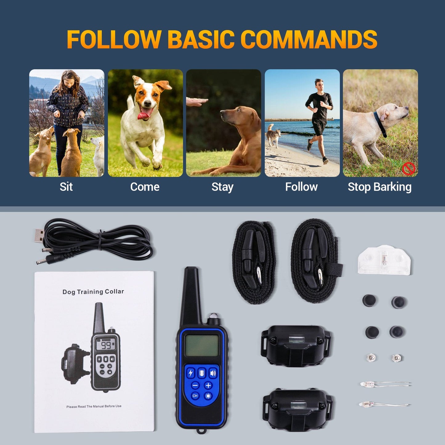 Dog Training Collar 2 Receiver, Shock Collars for Dogs with Remote Rechargeable Waterproof Collar, 3 Training Modes, Beep Vibration and Shock,2600Ft Remote Range, for Small Medium Large Dogs