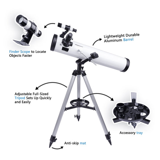LAKWAR Telescope for Beginners, Kids, Adults, 700mm/76mm Starter Scope Astronomical Reflector Telescope with Tripod, Wire Shutter, Phone Adapter, White