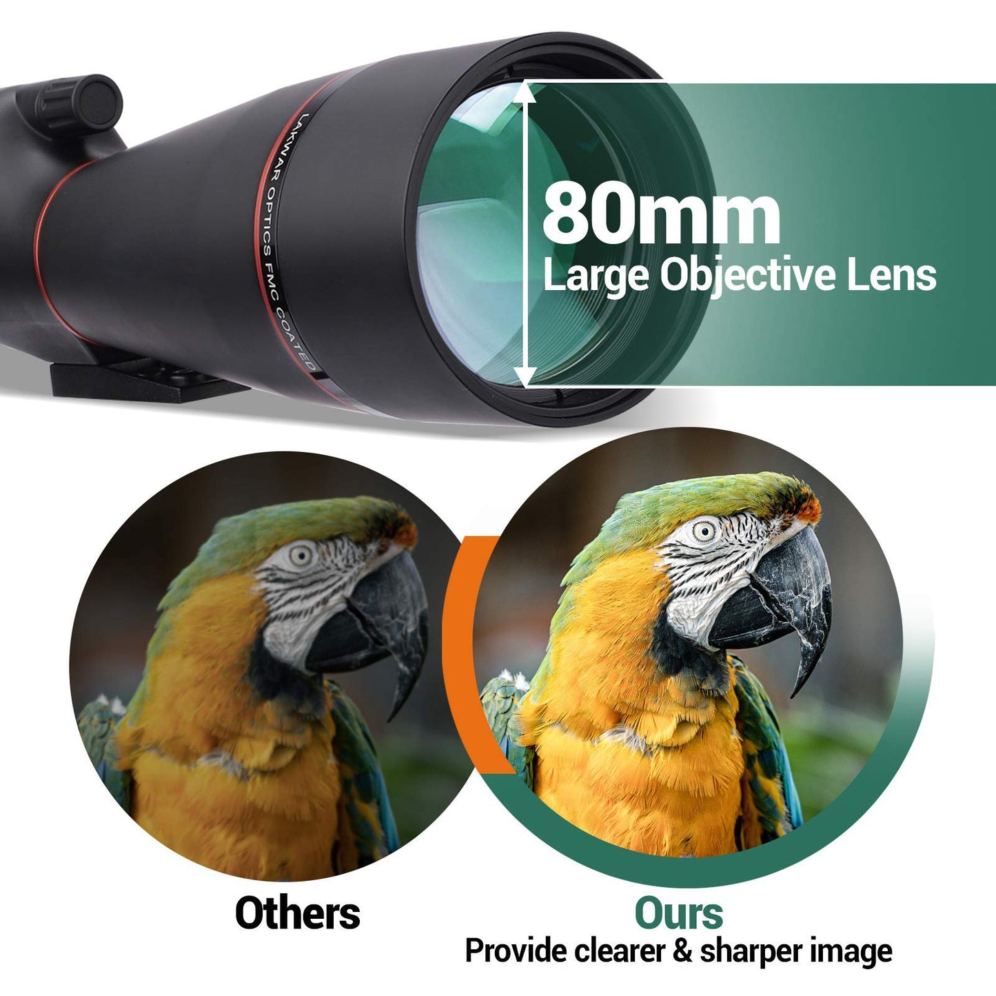 LAKWAR 20-60x80mm HD Spotting Scope for Bird Watching, Monocular Telescope BAK4 45-Degree Angled Eyepiece with Carrying Bag,Phone Photo Mount for Hunting Target Shooting Wildlife Scenery