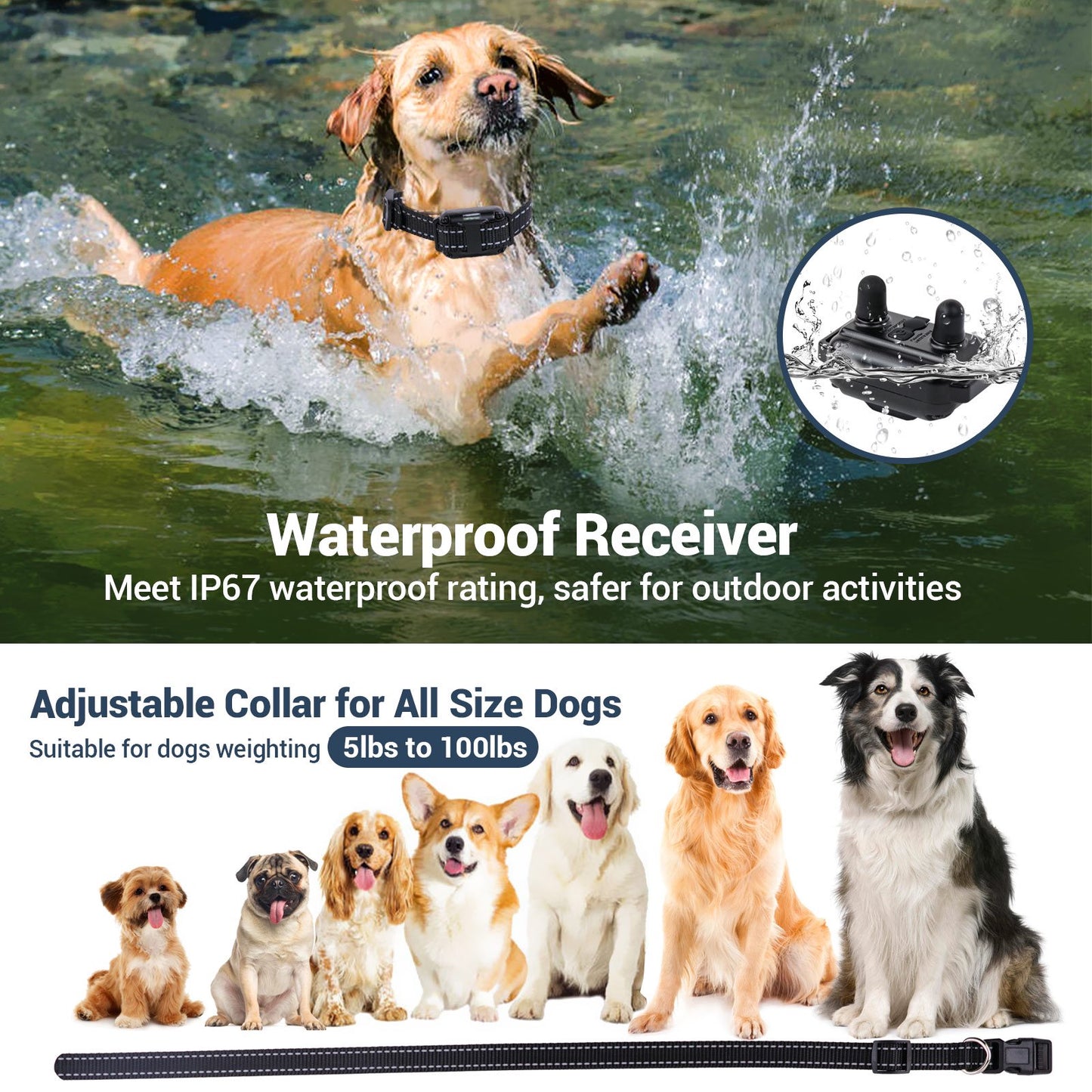 Dog Training Collar 2 Receiver, Shock Collars for Dogs with Remote Rechargeable Waterproof Collar, 3 Training Modes, Beep Vibration and Shock,2600Ft Remote Range, for Small Medium Large Dogs