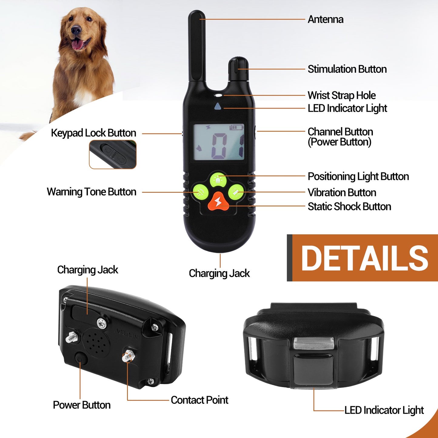 Dog Training Collar, Shock Collars for Dogs with Remote Rechargeable Waterproof Collar, 3 Training Modes, Beep Vibration and Shock,2600Ft Remote Range, Dog Bark Collar for Small Medium Large Dogs