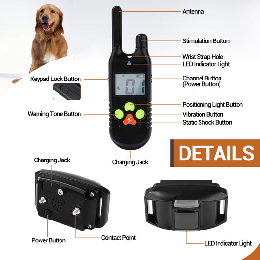 Dog Training Collar, Shock Collars for Dogs with Remote Rechargeable Waterproof Collar, 3 Training Modes, Beep Vibration and Shock,2600Ft Remote Range, Dog Bark Collar for Small Medium Large Dogs