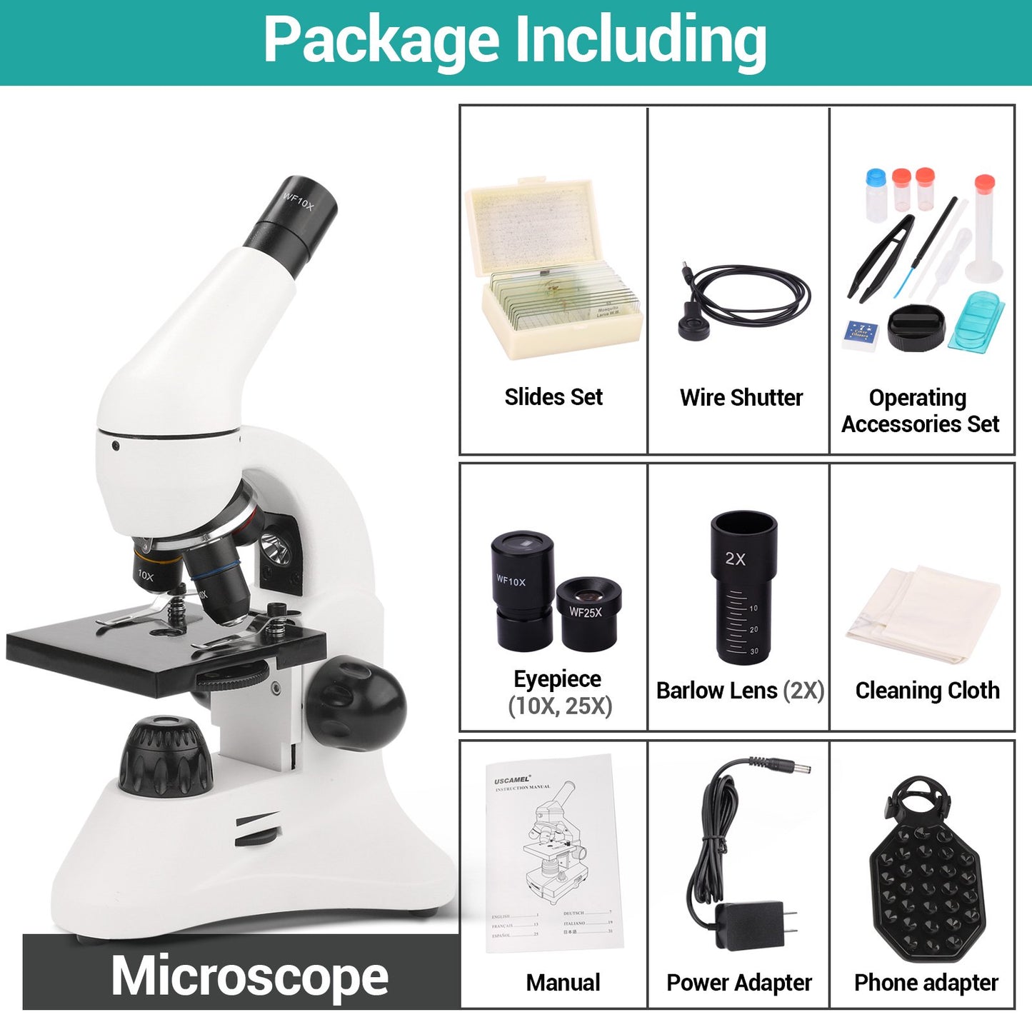 LAKWAR Microscope Profesional 40X-2000X Compound Microscope with LED Light, Slides,Phone Adapter, Optical Biological Microscopes for Student, Kids, Adults
