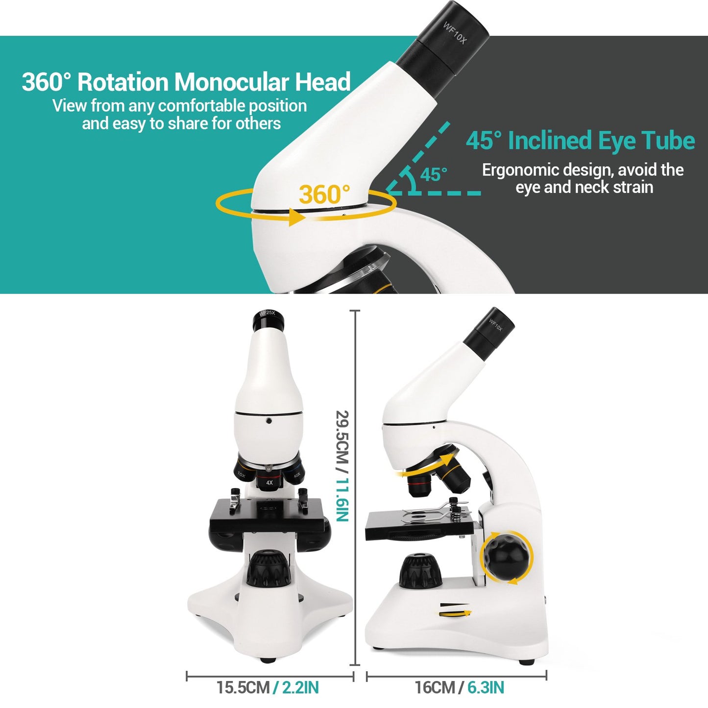 LAKWAR Microscope Profesional 40X-2000X Compound Microscope with LED Light, Slides,Phone Adapter, Optical Biological Microscopes for Student, Kids, Adults