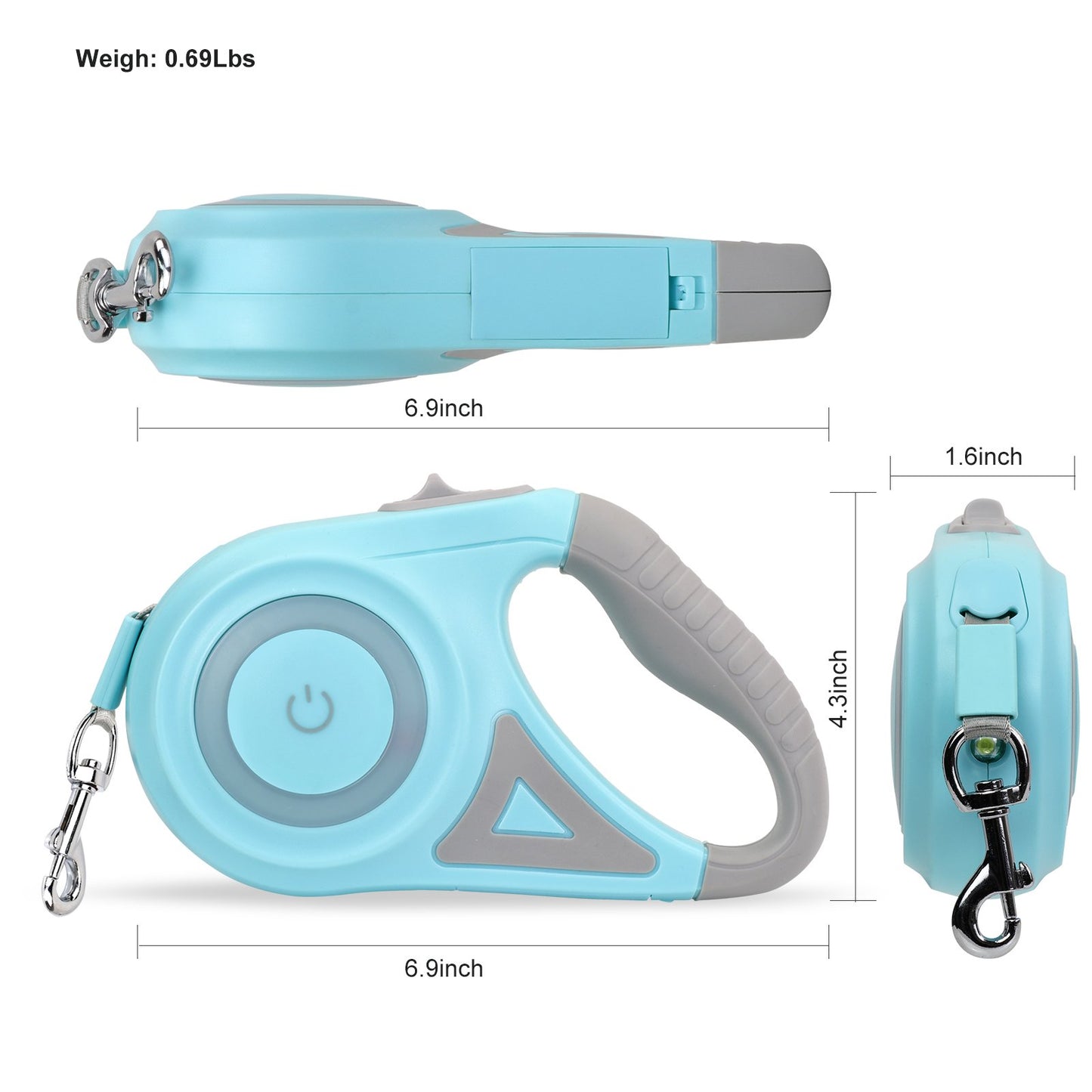 LAKWAR Dog Retractable Leash with Light, 16.4ft Heavy Duty Dog Leash with Anti-Slip Handle,Pet Walking Leash for Small and Medium Dogs,Blue