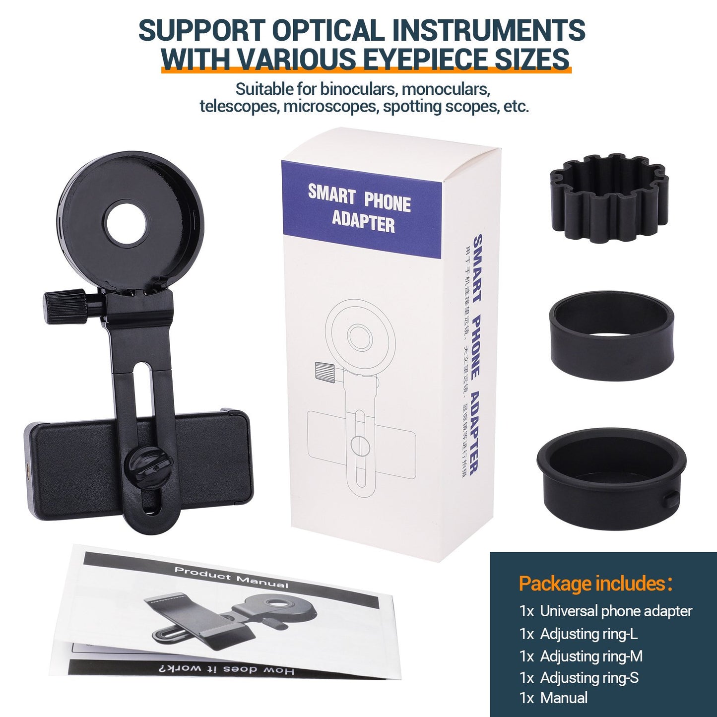 LAKWAR Binocular Phone Mount ,Telescope Phone Adapter for Binoculars, Monocular, Microscope, Spotting Scope, Telescope, Smartphone Holder Clip Bracket Fits Almost of Mobile Phones