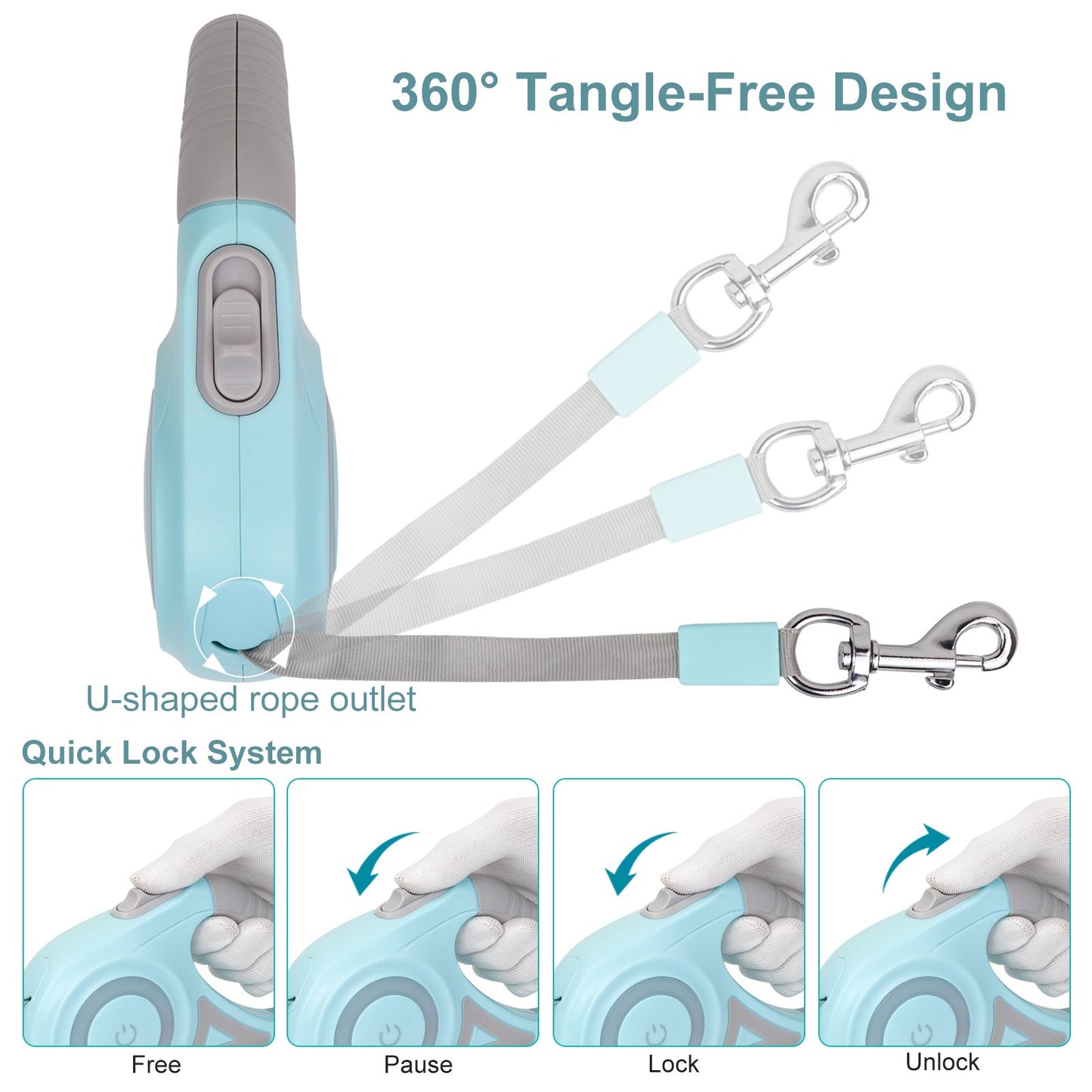 LAKWAR Dog Retractable Leash with Light, 16.4ft Heavy Duty Dog Leash with Anti-Slip Handle,Pet Walking Leash for Small and Medium Dogs,Blue