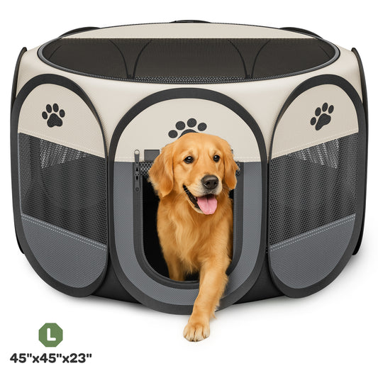 LAKWAR Pet Playpen for Indoor Cats Enclosed, Portable Foldable Dog Playpen Outdoor Tent Crate Cage with Zipper Top Cover Door for Kitten Puppy Outside Rv Car Camper-L