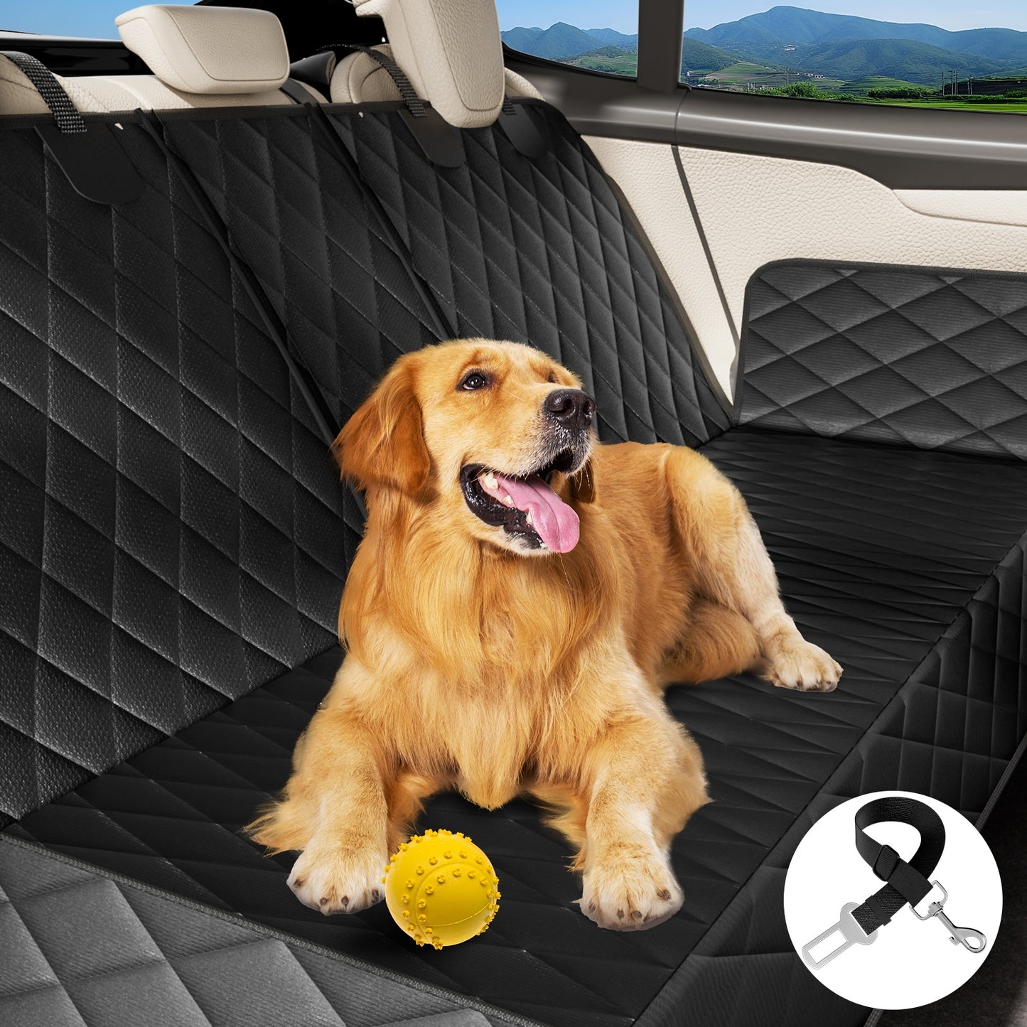 Dog Car Seat Cover-LAKWAR Non-slip Dog Car Bench with Seatbelt Waterproof Pet Car Seat Protector and Scratch-Resistant Dog Car Back Seat Protection