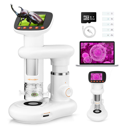 1000X Digital Micorscope 2'' IPS Screen,LAKWAR Handheld Micorscope with Slides Specimens and 32GB Memoray Card Coin Microscope Science Kit for Girls Boys Age 6+