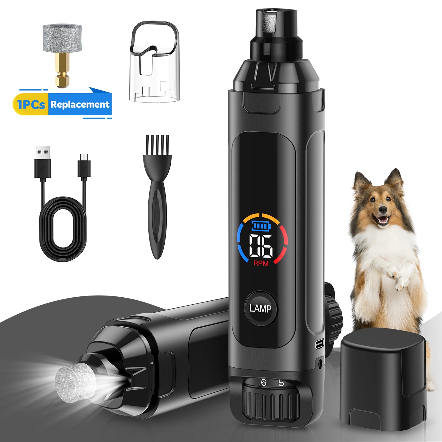 Gray Dog Nail Grinder Upgraded,Professional 6-Speed Rechargeable Electric Dog Nail Clippers Pet Nail Trimmer Painless Paws Grooming & Smoothing for Small Medium Large Dogs & Cats (Gray)