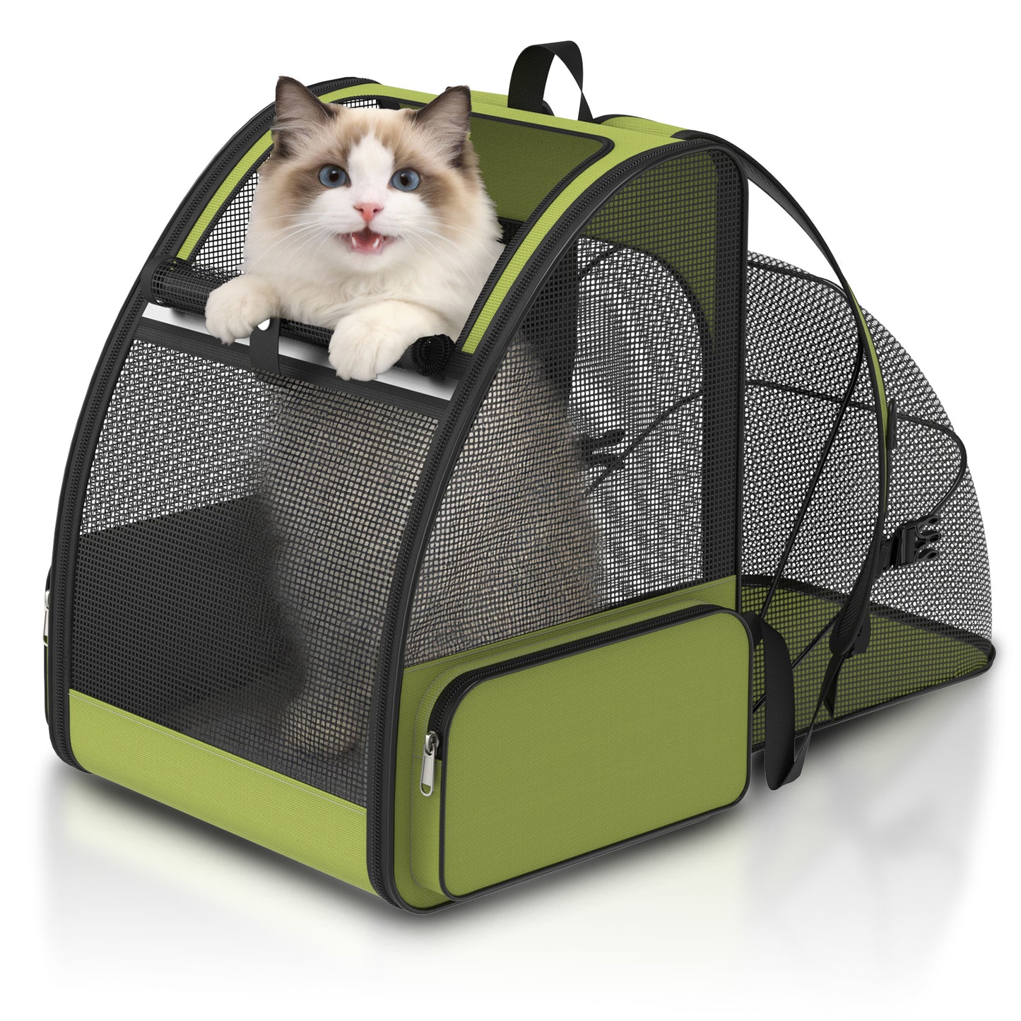 Cat Carrier Backpack Expandable Ventilated Pet Carrier for Large Cat Puppy Outdoor Travel Backpack with Breathable Mesh, Green