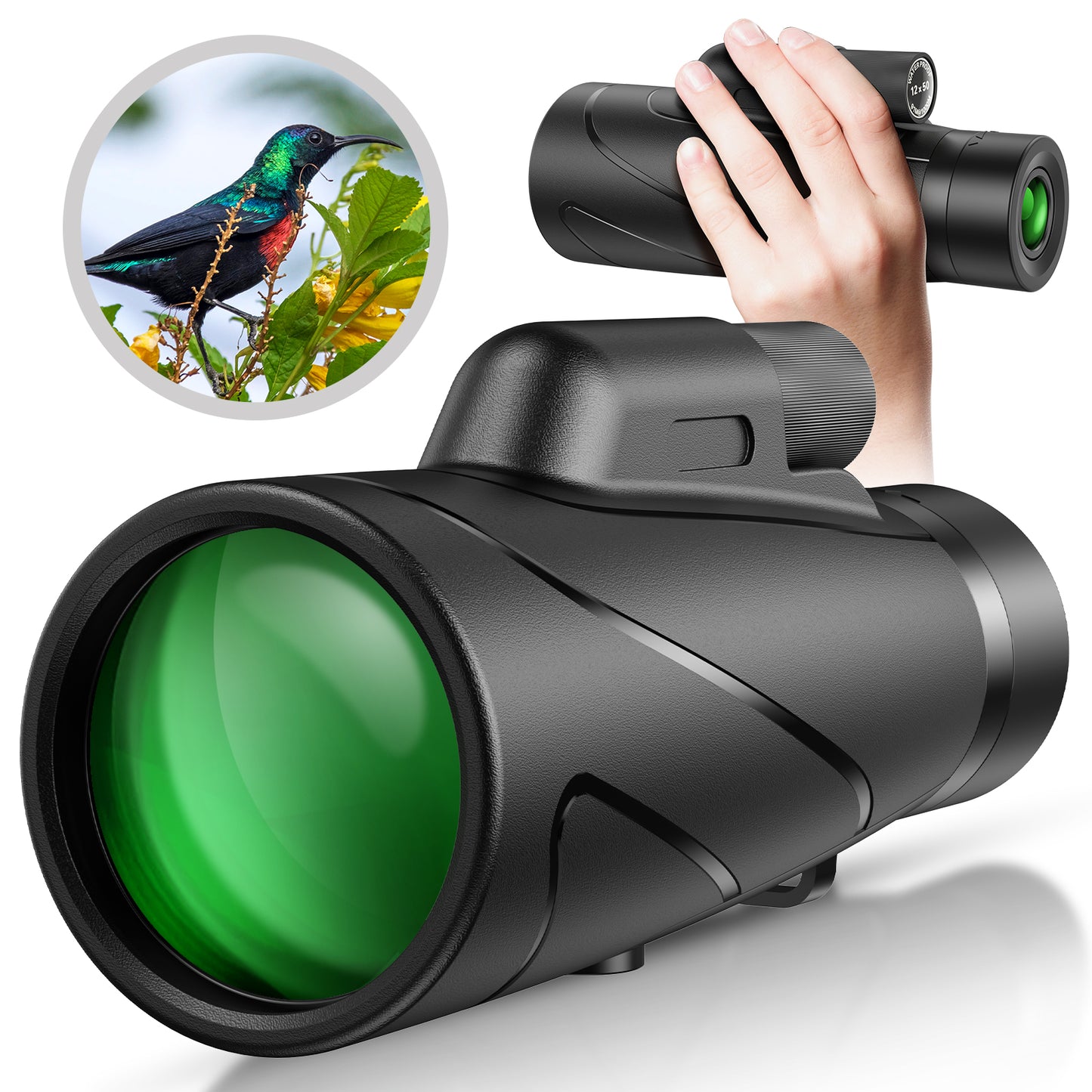 LAKWAR Monocular Telescope High Power 12x50 Monoculars Scope Compact Waterproof Fogproof Shockproof with Hand Strap for Adults Kids Bird Watching Hunting Camping Hiking Travling Wildlife Secenery