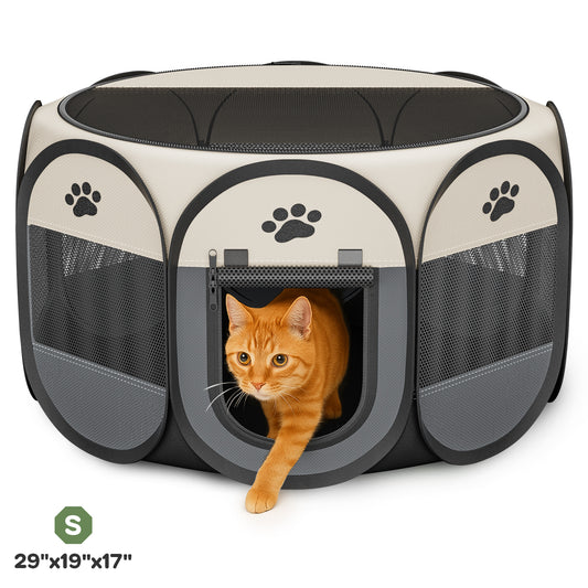 LAKWAR Pet Playpen for Indoor Cats Enclosed, Portable Foldable Dog Playpen Outdoor Tent Crate Cage with Zipper Top Cover Door for Kitten Puppy Outside Rv Car Camper-S