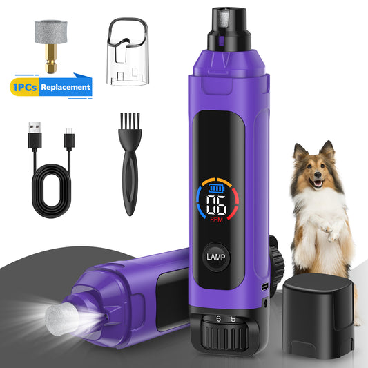 Dog Nail Trimmer Upgraded, Lighted 6-Speed Rechargeable Electric Dog Nail Clippers Pet Nail Trimmer Painless Paws Grooming & Smoothing for Small Medium Large Dogs & Cats (Purple)