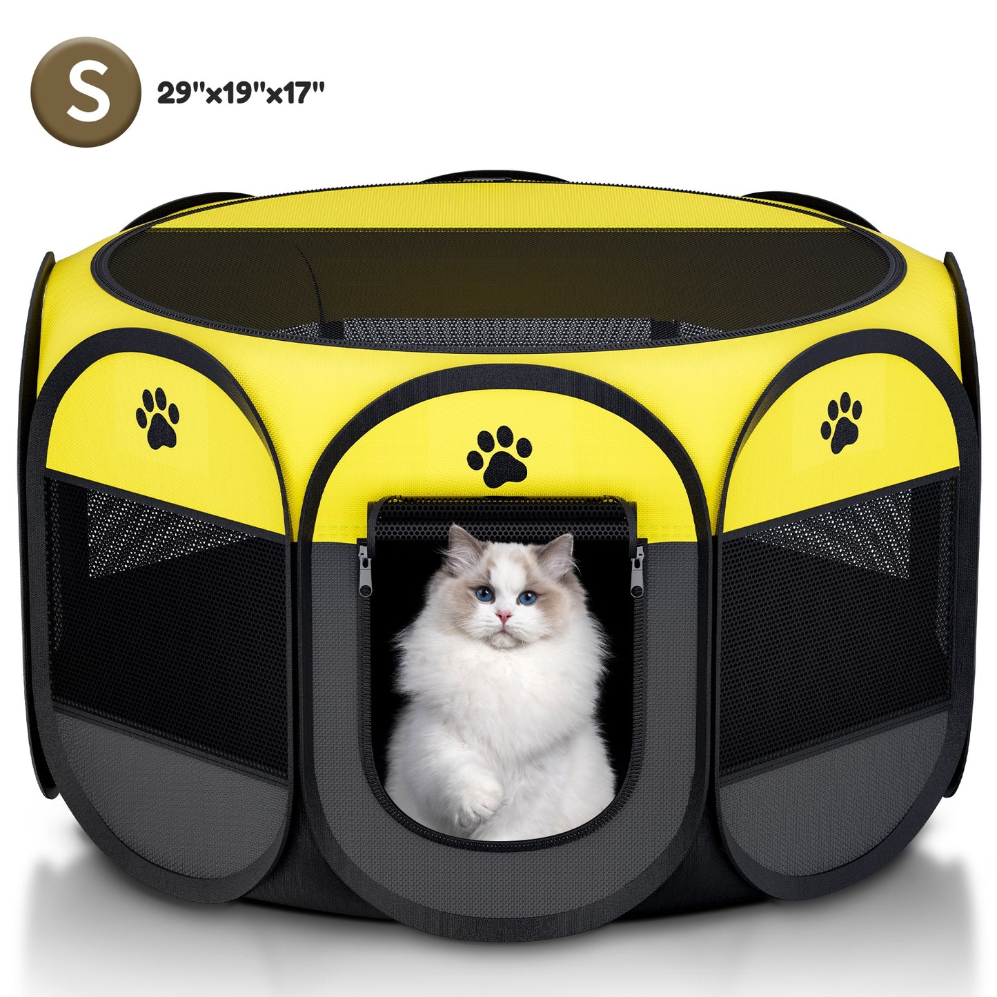 Pet Playpen for Small Animal Indoor Cats Enclosed, Pop up Dog Playpen Outdoor Tent Crate Cage with Locking Zipper Top Cover Door for Puppy Kitten Tent-Small