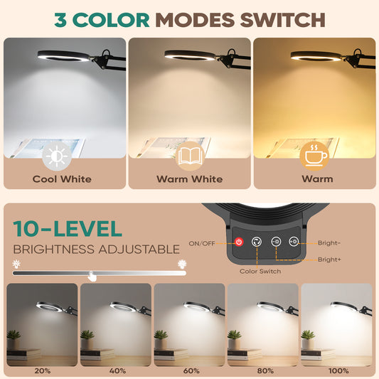 Floor Magnifying Glass with Light, 72 LEDs 3 Color 10 Dimmable Magnifying Floor Lamp with Adjustable Height, Heavy Base, Hands-Free Magnifier for Reading, Sewing, Crafts, Close Work