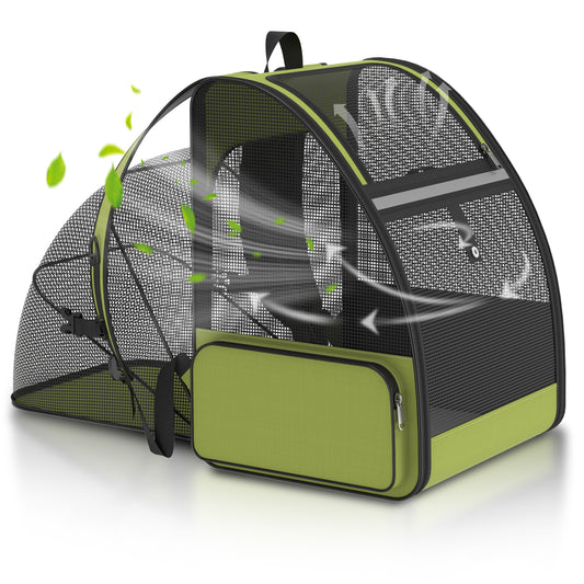 Cat Carrier Backpack Expandable Ventilated Pet Carrier for Large Cat Puppy Outdoor Travel Backpack with Breathable Mesh, Green
