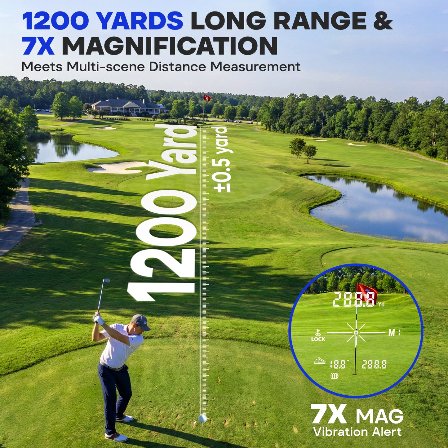 LAKWAR Golf Rangefinder with Slope, 1200 Yards Laser Range Finder Golfing, 7X with Flag Pole Locking Vibration, Rechargeable