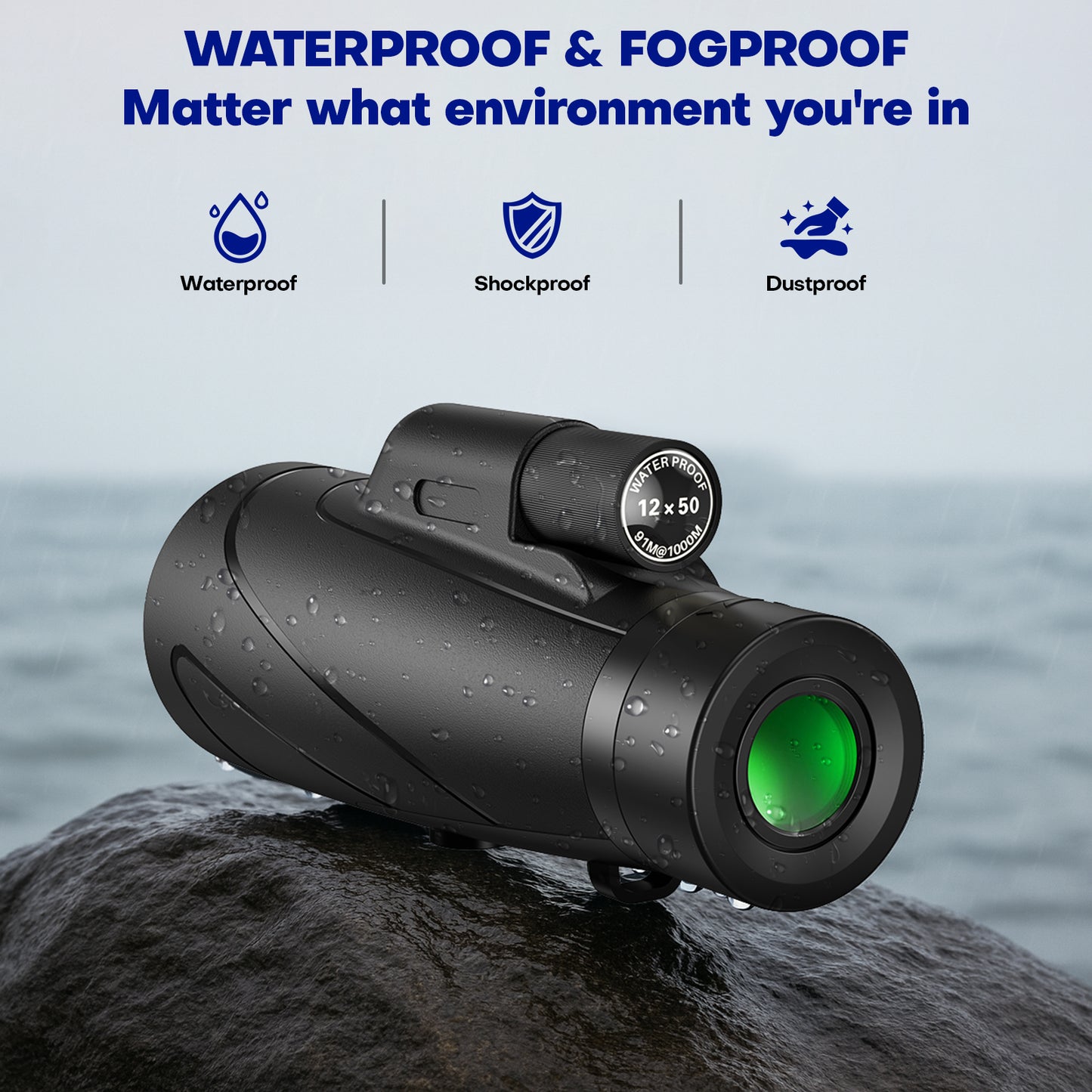 LAKWAR Monocular Telescope High Power 12x50 Monoculars Scope Compact Waterproof Fogproof Shockproof with Hand Strap for Adults Kids Bird Watching Hunting Camping Hiking Travling Wildlife Secenery