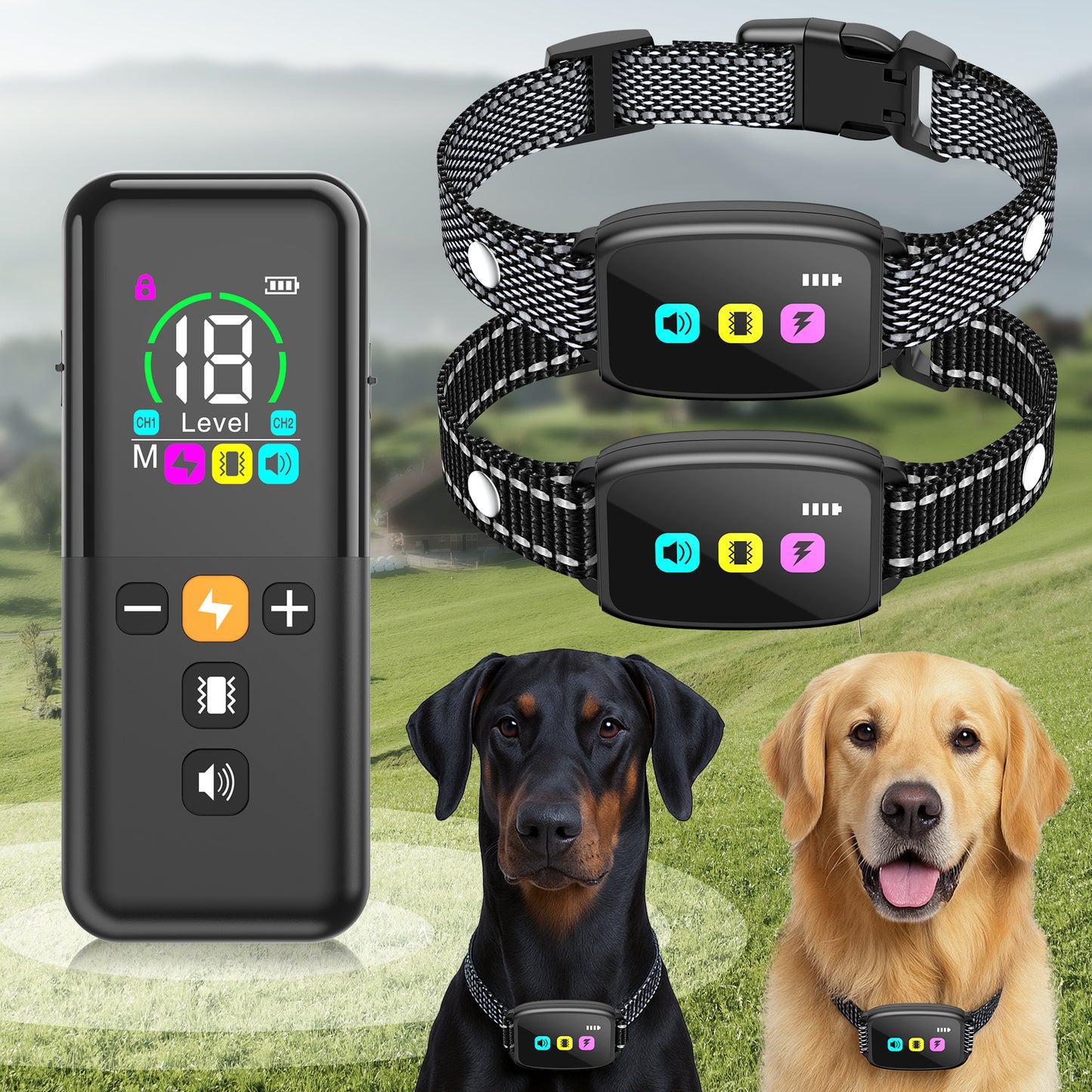 Dog Training Collar with Remote 2 Collars-Beep Collar for Dogs with 8 Sound Options Shock Vibration 2600ft Remote Control Safe Keyboad Lock