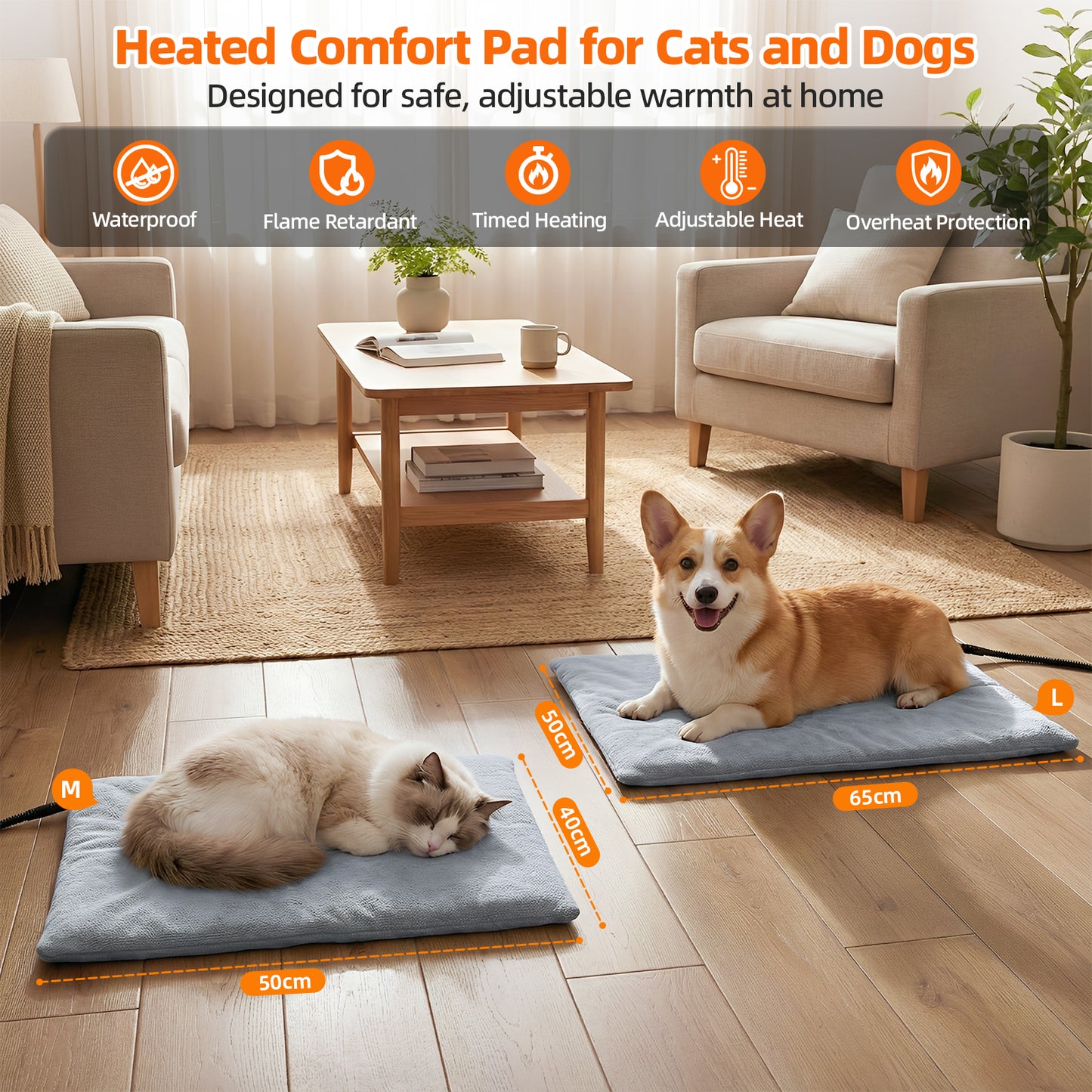 Pet Heating Pad for Dogs and Cats, Heated Cat Bed with Steel-Wrapped Cord and Soft Fleece Cover, 19.5 x 15.6 Inches Gifts for Cats Puppy in Winter