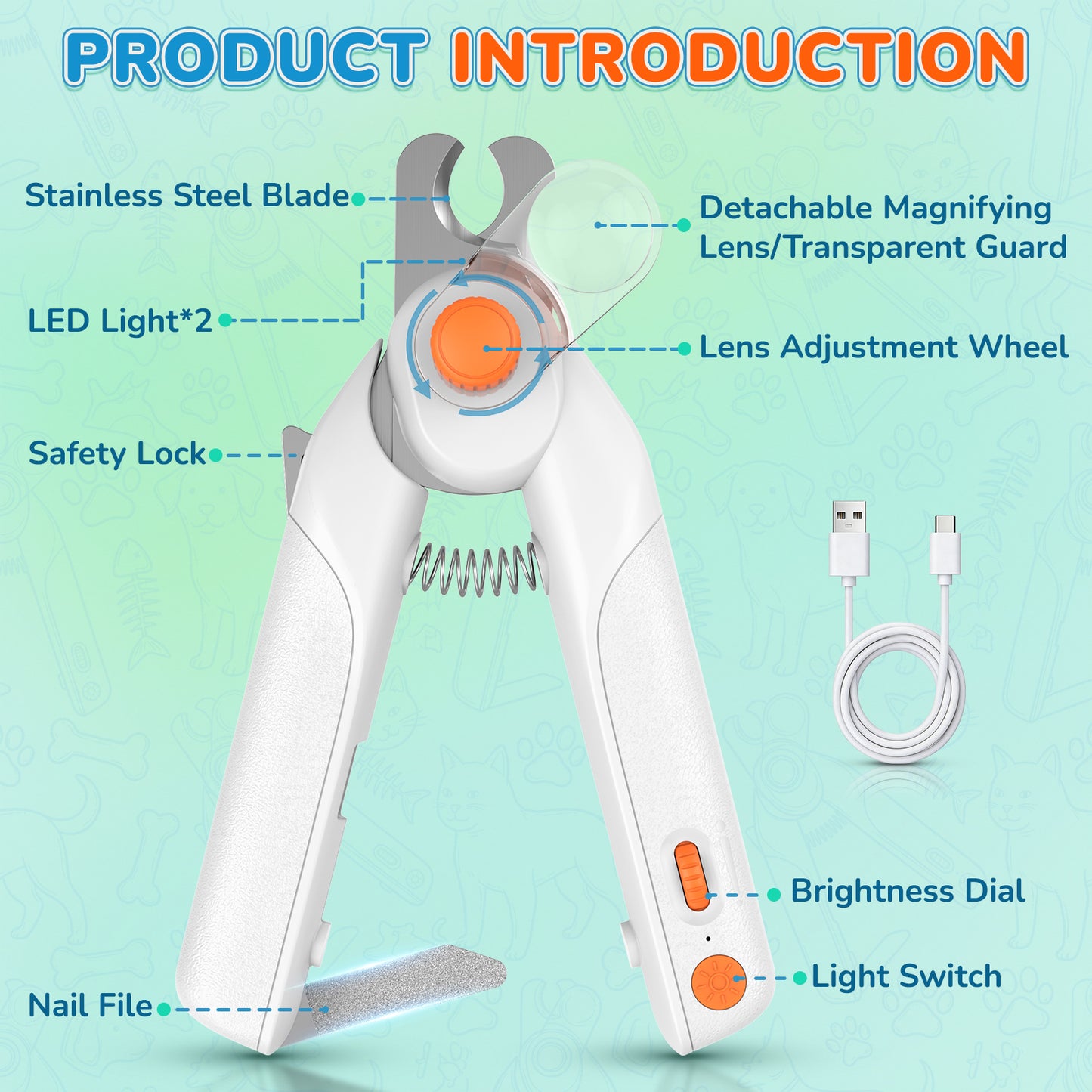 LAKWAR Professional Dog Nail Clipper - Lighted Dog Nail Trimmer for Large Dogs - Easy and Safe Pets Grooming Clippers - Cat Claw Trimmer with Nail File & Safety Guard
