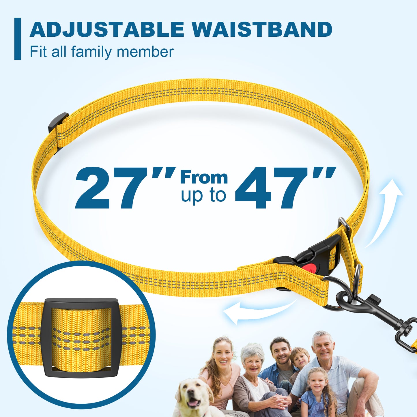 Hands Free Dog Leash for Running Jogging Walking with Zipper Pouch, Retractable Bungee Dog Leash Belt with Dual Padded Handles for Large/Medium Dogs, Adjustable Reflective Waist Belt-Yellow