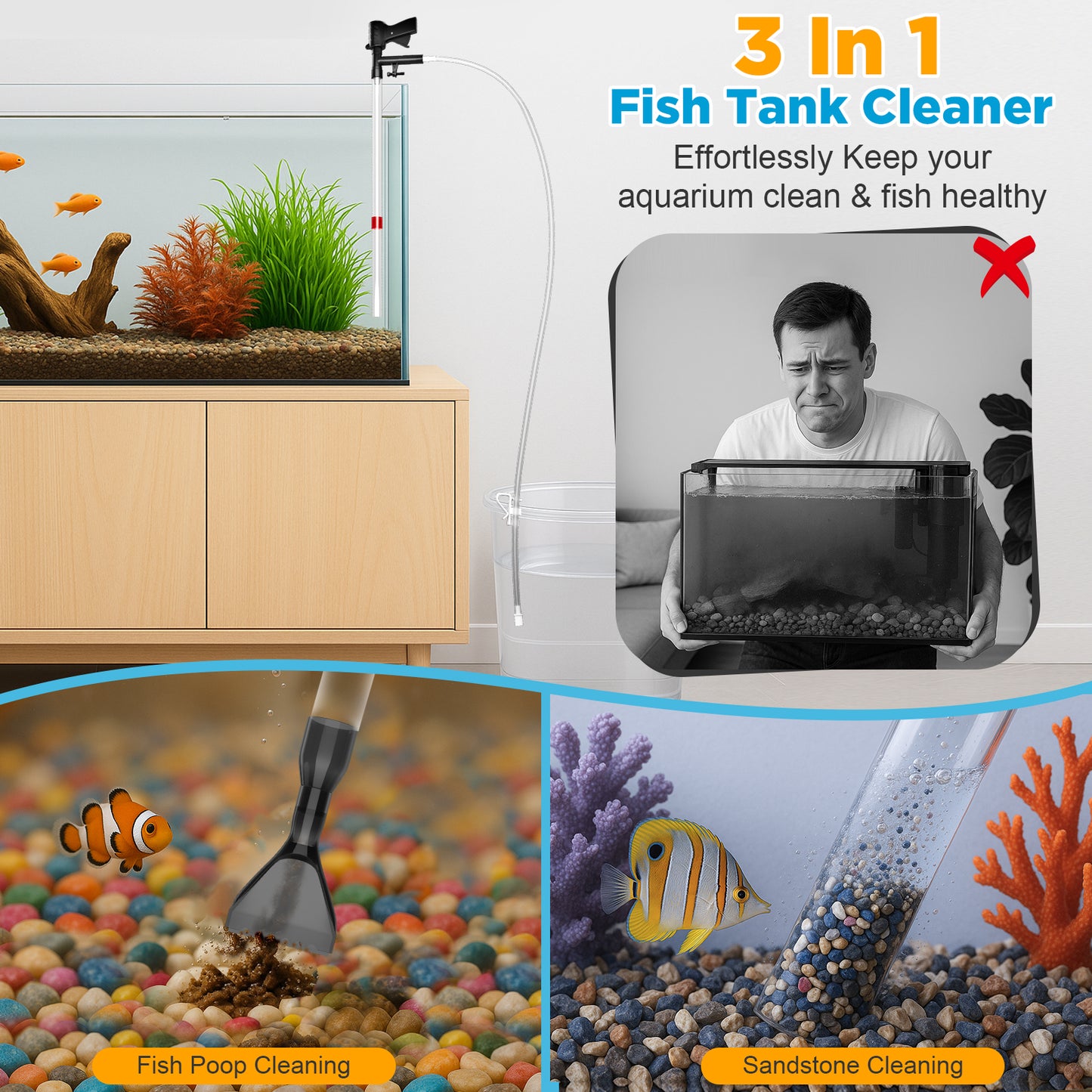 Fish Tank Cleaner,Fish Tank Aquarium Gravel Cleaner Kit