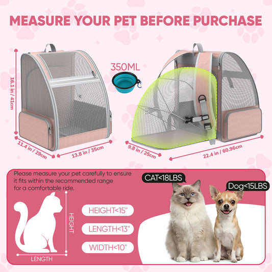 Cat Carrier Backpack Expandable Ventilated  Pet Carrier for Large Cat  Puppy Outdoor Travel Backpack with Breathable Mesh, Green