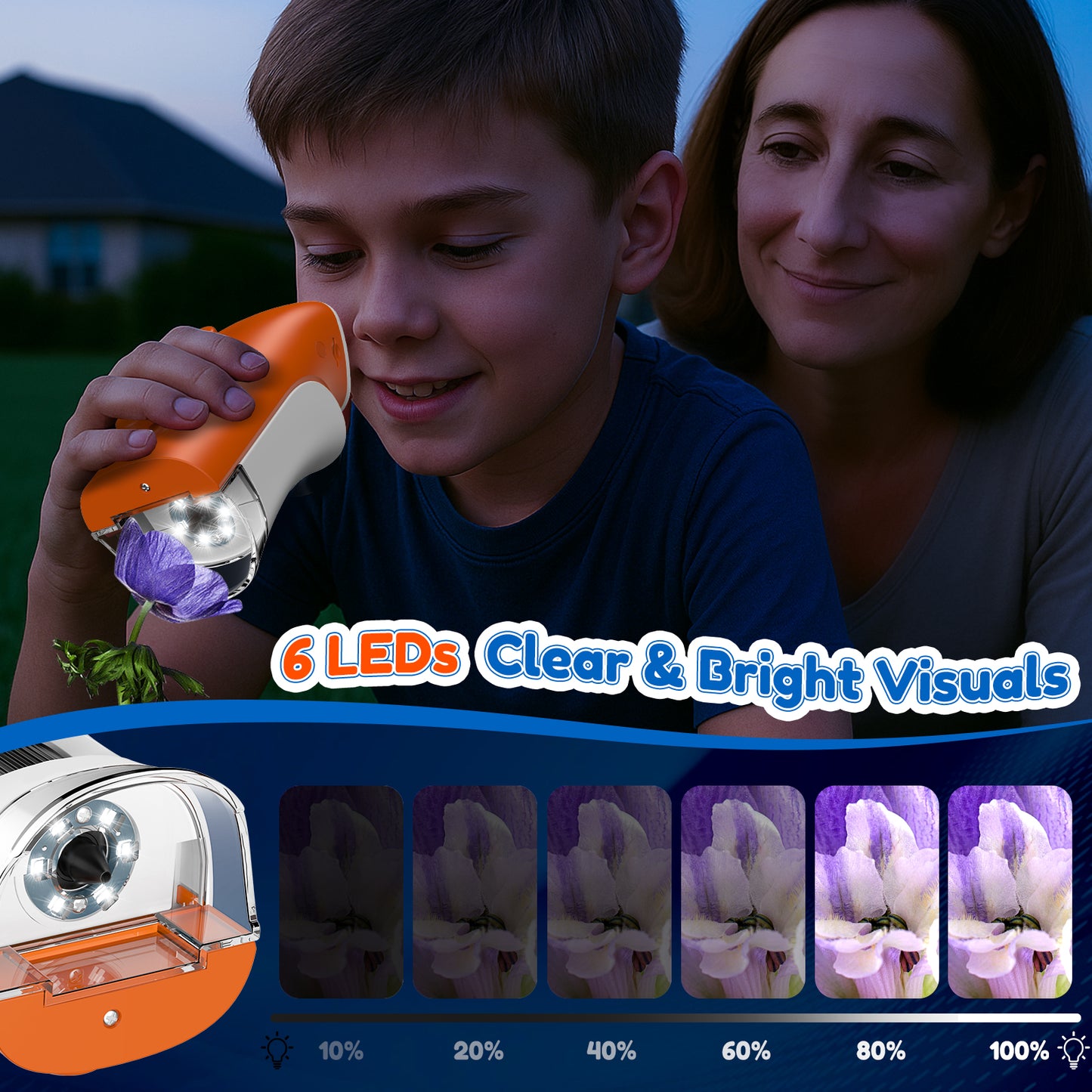 LAKWAR Handheld Microscope for Kids 100X-1000X-Digital Microscopes with 2'' Screen Portable Mini Microscope Camera Edu Science Kit Gift for Chirdren Student