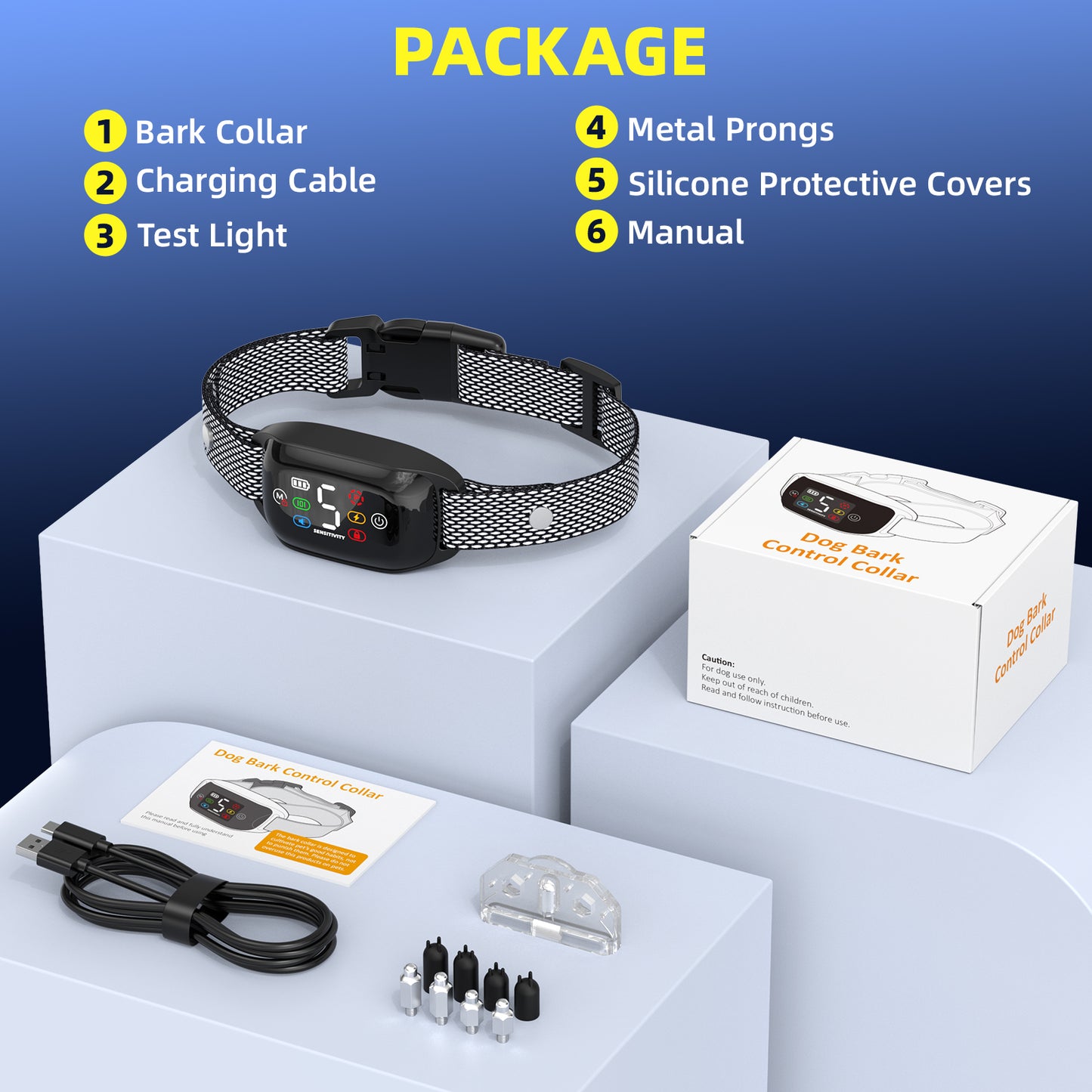 Bark Collar for Dogs 2 Pack,LAKWAR Rechargeable Stop Barking Training Collar with 8 Sensitivity,Bark Collar with Beep Vibration Shock
