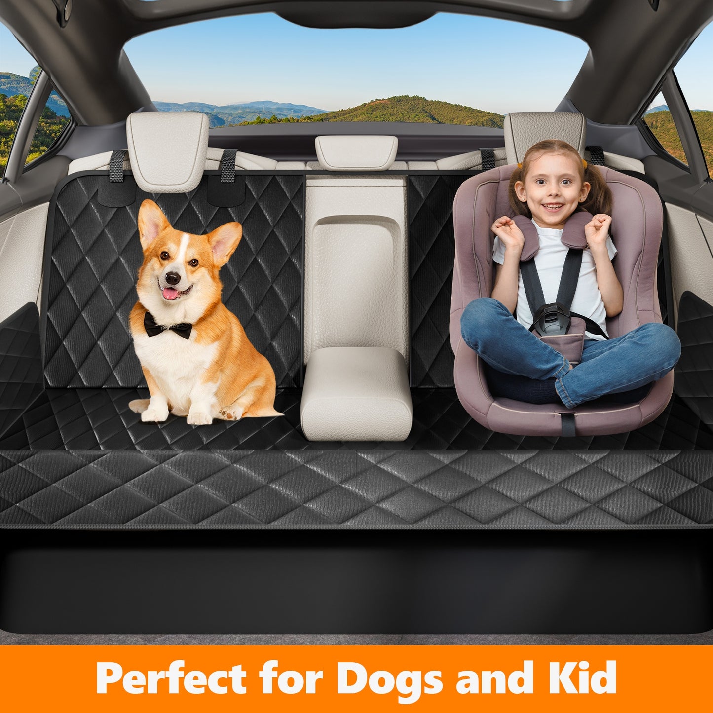 Dog Car Seat Cover-LAKWAR Non-slip Dog Car Bench with Seatbelt Waterproof Pet Car Seat Protector and Scratch-Resistant Dog Car Back Seat Protection