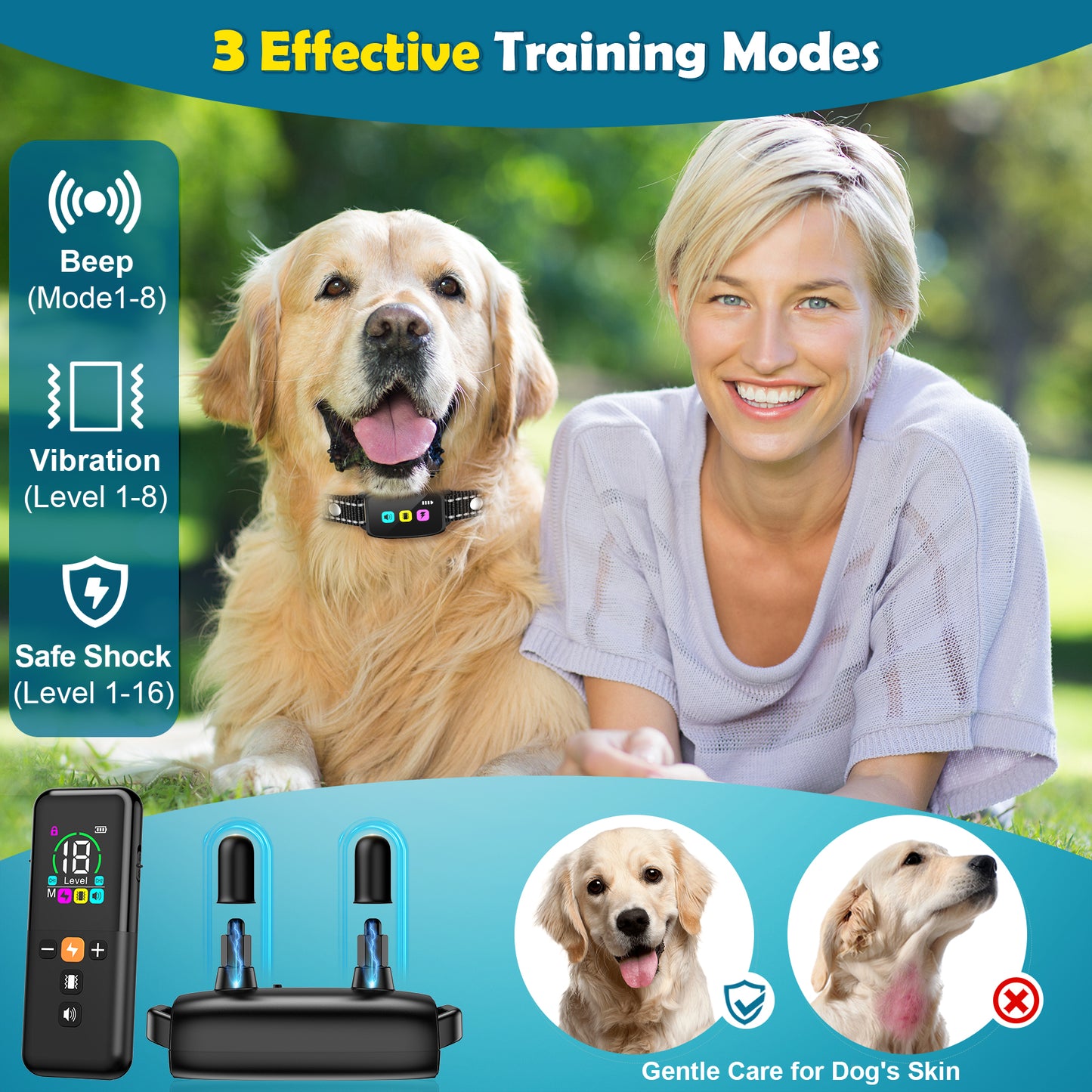 LAKWAR Dog Training Collar with Remote 2600FT, Training Collar with 8 Sound Options, Shock and Viration,IP67 Waterpoof,Safe Lock