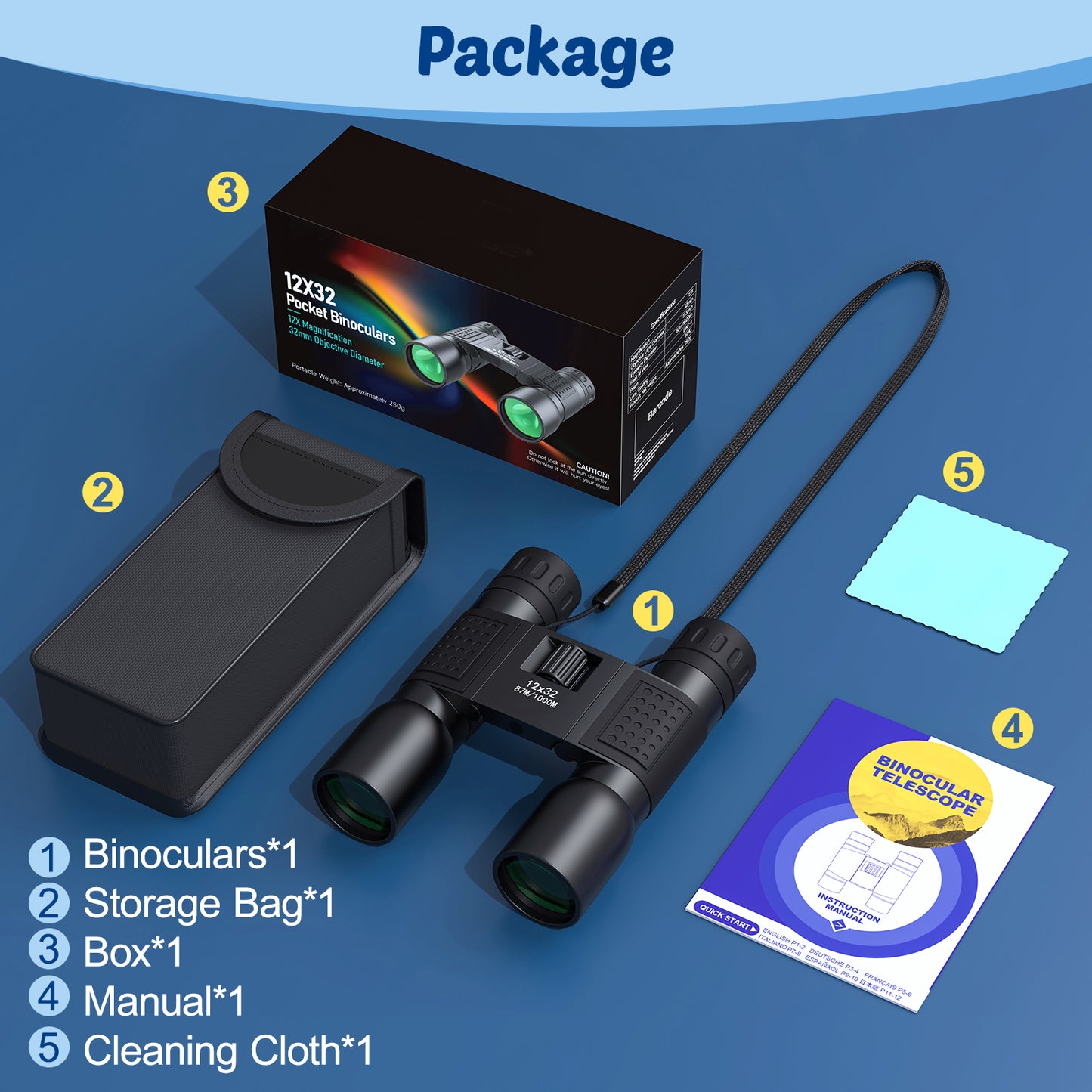 Compact Binoculars for Adults and Kids -12x32 Large View Small Floding Lightweight Binoculars for Bird Watching Concert Hunting Waterproof/Fogproof/Shockproof Binoculars